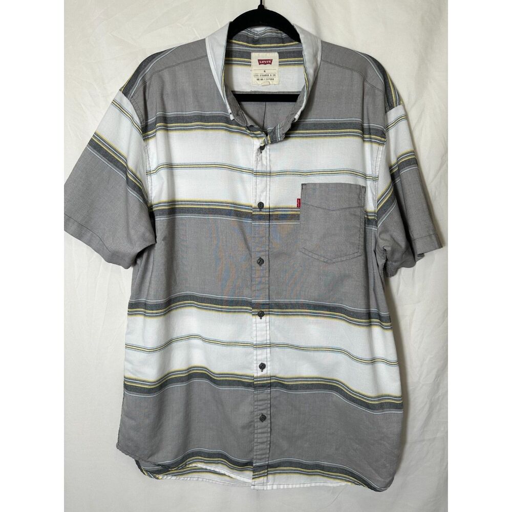 Levi's Men's Wayland Gray Striped Woven Button Down Short Sleeve Shirt, Size XL